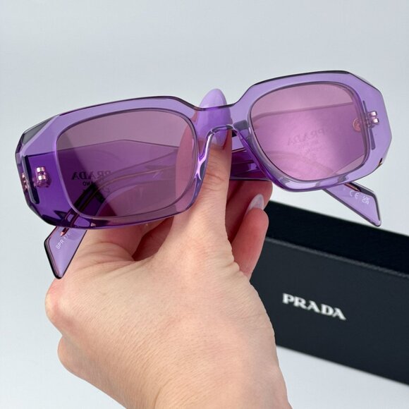 Prada PR17WS 13R07Q BRAND NEW Sunglasses Amethyst Violet Mirror Rectangle Unisex - Picture 2 of 13